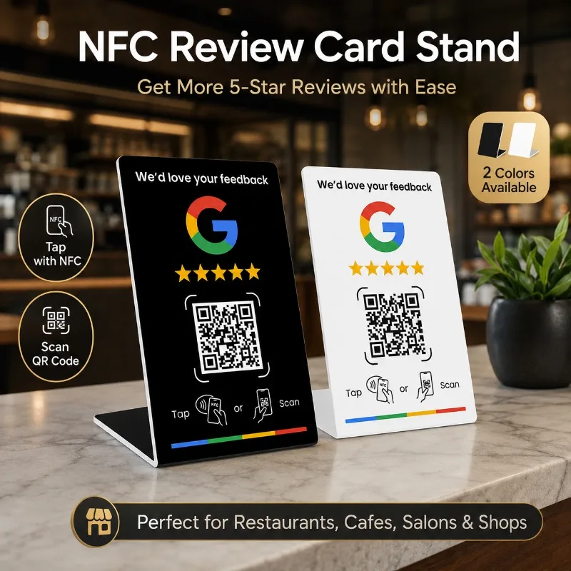 1/5PCS Tap To Review NFC Sign with Dynamic QR Code, Acrylic Google Feedback Card Stand for Shops, Hotels and Cafes