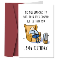 1PC Funny Creative Birthday Card,Funny Birthday Card For Dad, Husband, Grandpa, Watching TV With Eyes Closed Card,Thank You Card