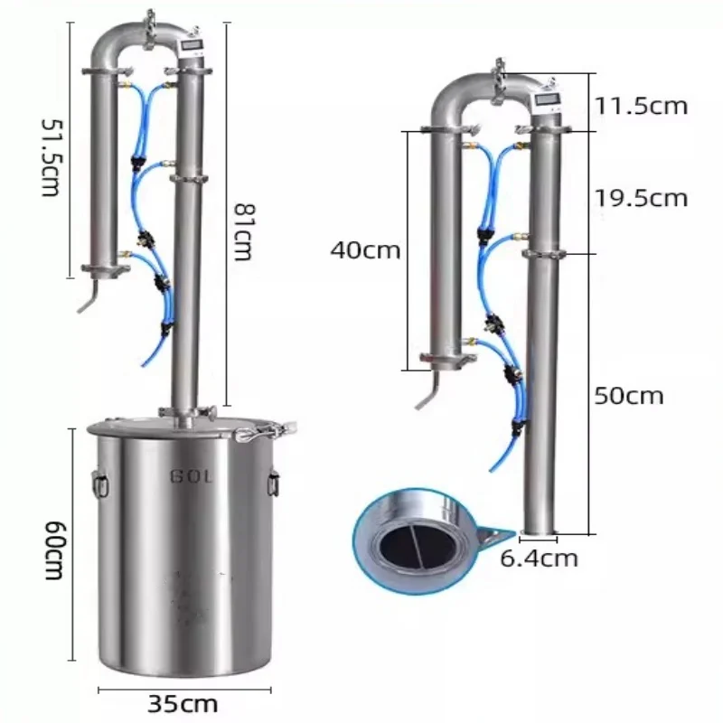 2 inch Column Tower Still-60L ,Distiller For Vodka Brewing Equipment,Sanitary grade stainless steel 304