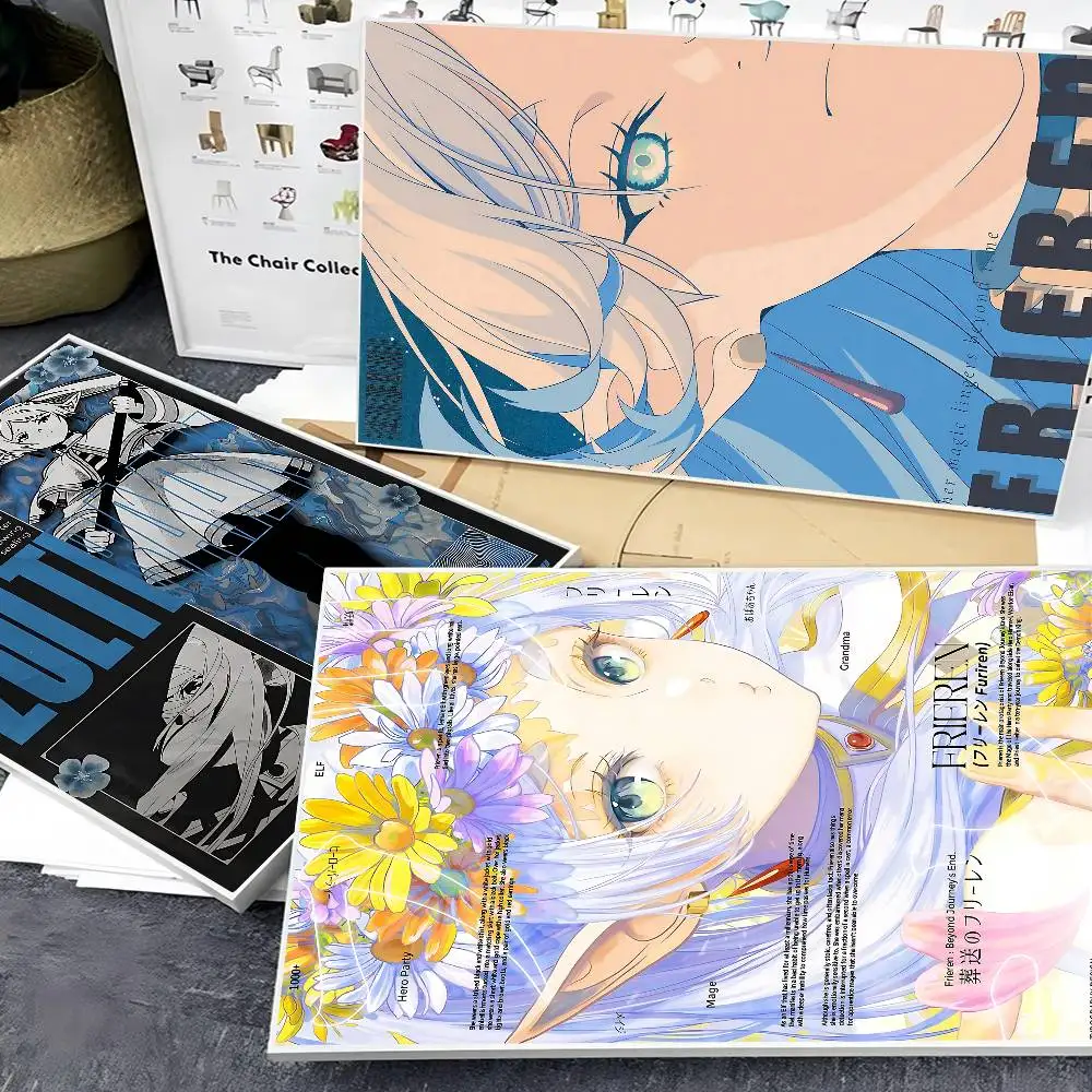 Anime Frieren Movie Sticky Posters Retro Kraft Paper Sticker DIY Room Bar Cafe Aesthetic Art Wall Painting