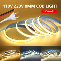 5M 10M 15M 20M 110V 220V COB LED Strip Light Super Bright 240LEDs/M 2PIN Wire Tape Flex Ribbon EU US Plug Room Lighting 8MM PCB