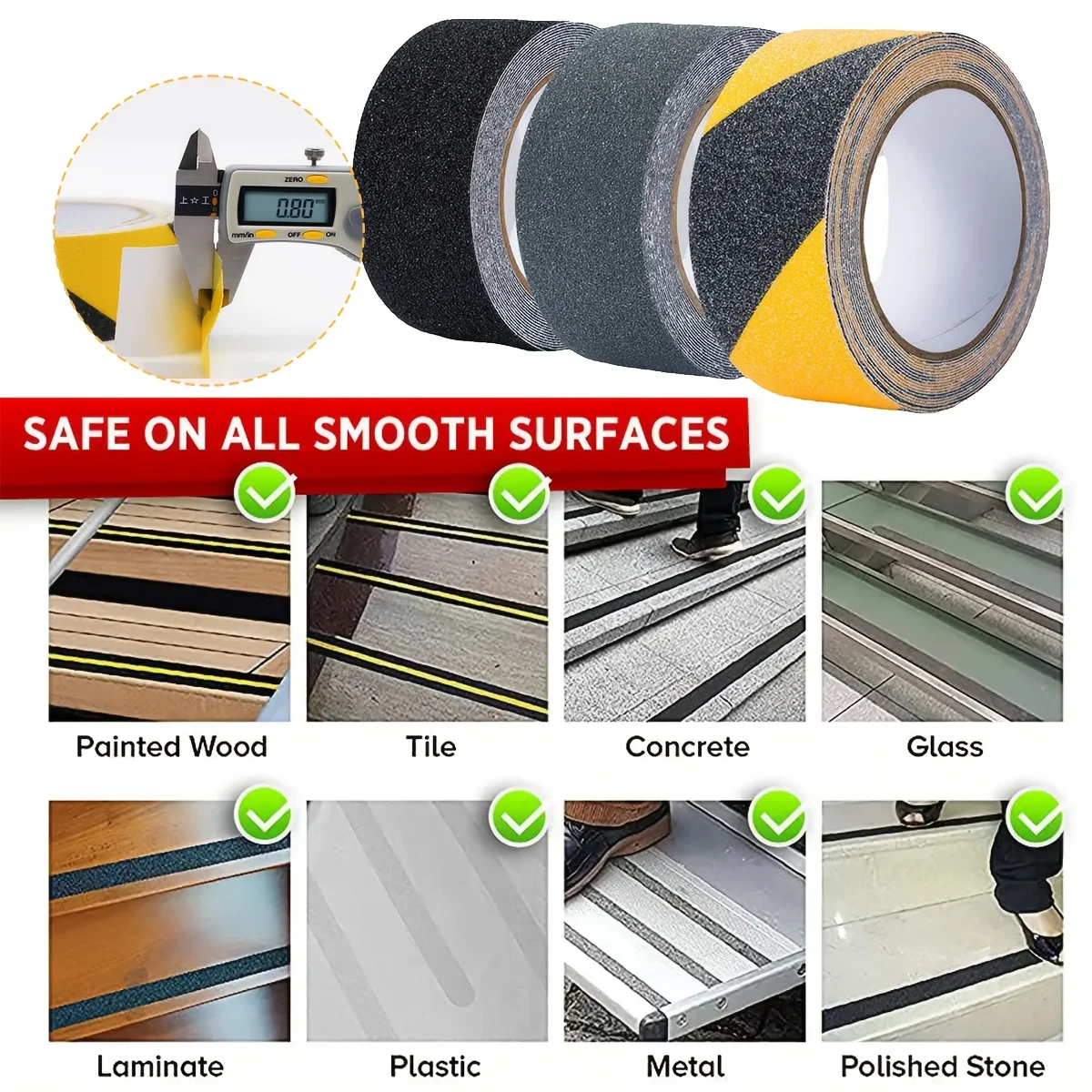 1 لفة شريط أمان مضاد للانزلاق، يستخدم للسلالم والخطوات، مع شريط طحن احتكاك عالي الجر للدواسات، شريط تحذيري للخطر #2