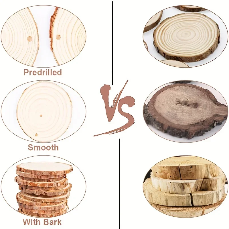 20 szt. Naturalne plastry drewna sosnowego 2,4-2,8 cala Zestaw drewna rzemieślniczegoNajkończone wstępnie nawiercone z otworem Drewniane kółka