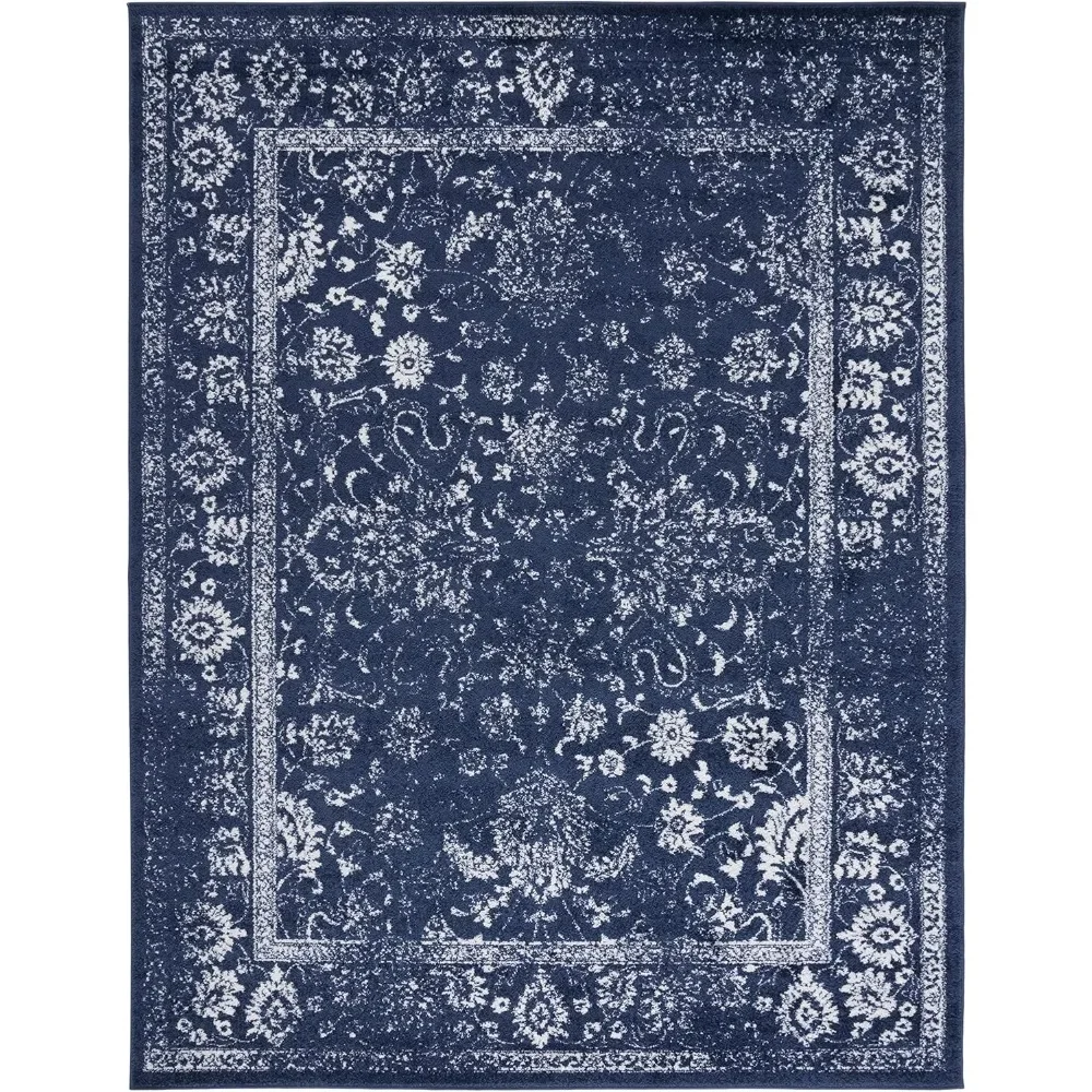 Carpet -10 'x 14', navy blue and ivory colors, non shedding and easy to care for, suitable for living rooms and bedrooms