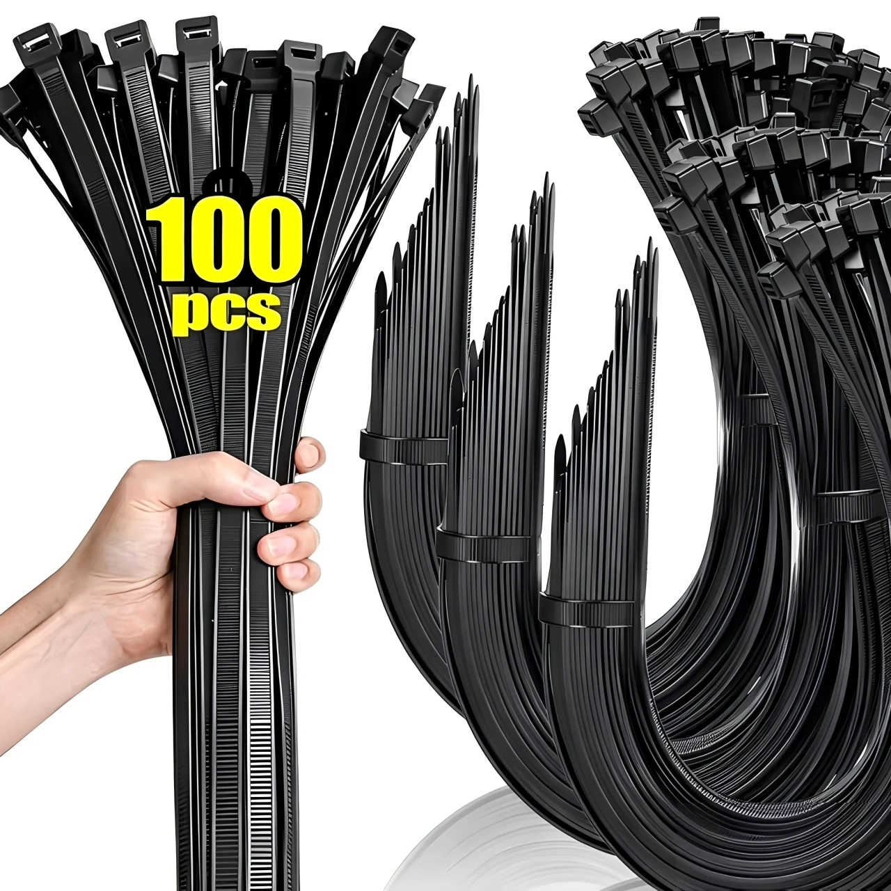 100 Stück Nylon-Kabelbinder, verstellbare, selbstsichernde Kabelbinder, Befestigungsschlaufen, wiederverwendbare Kunststoff-Kabelbinder für Zuhause und Büro – Detail 3