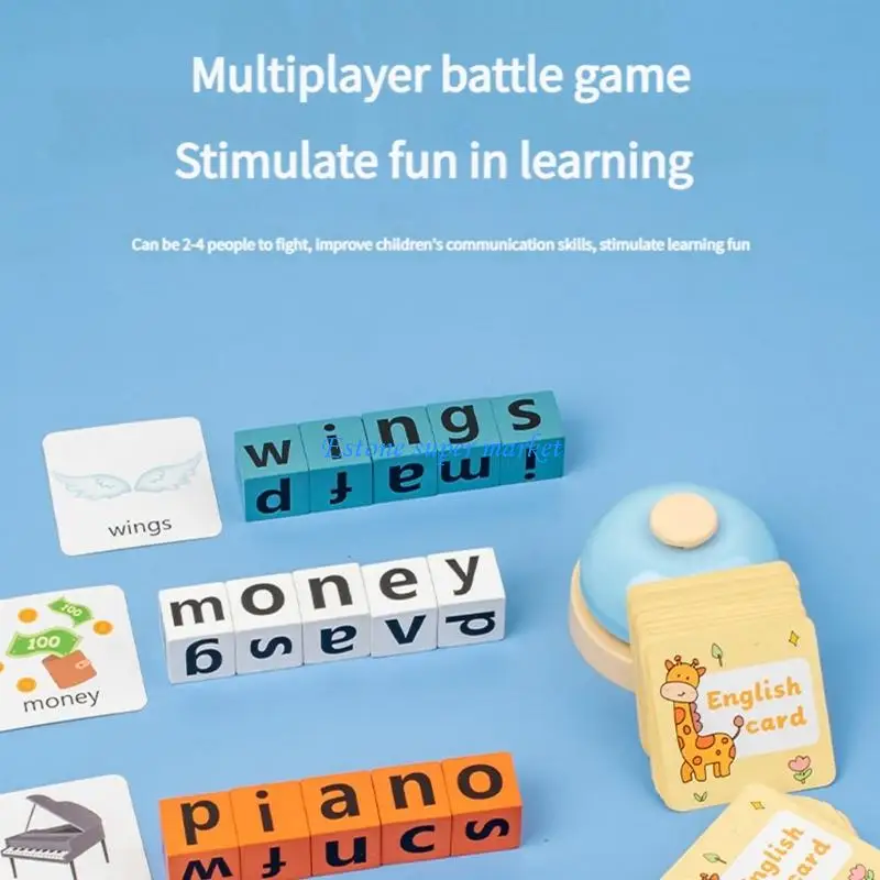 090B 어린이 작업 맞춤법 게임 블록 학습 장난감 플래시 카드와 일치하는 게임 안전한 가족 보드 게임 퍼즐 교육 장난감