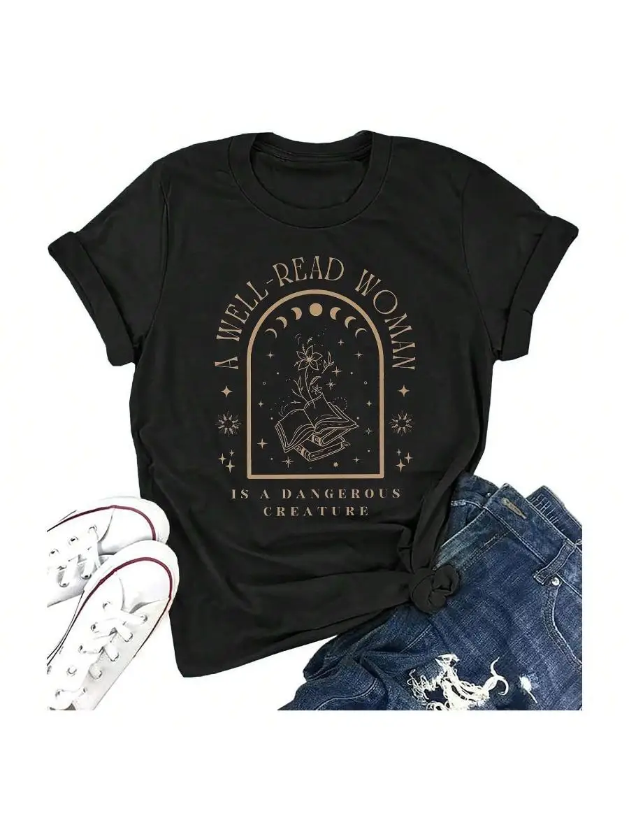 A Well Read Wo T-Shirt Women Reading Book Shirt Cute Book Lover Gift Vintage Graphic Tee Tops Funny Teacher Shirt Fashionable Plus Size Women s T