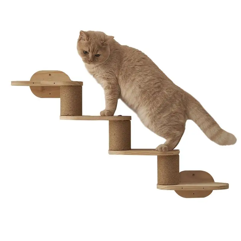 

Cat Wall Wall Mounted Cat Shelves Wooden Climbing Ladder Scratcher Tower Playground Station Stairs Floating Bookshelf For Indoor