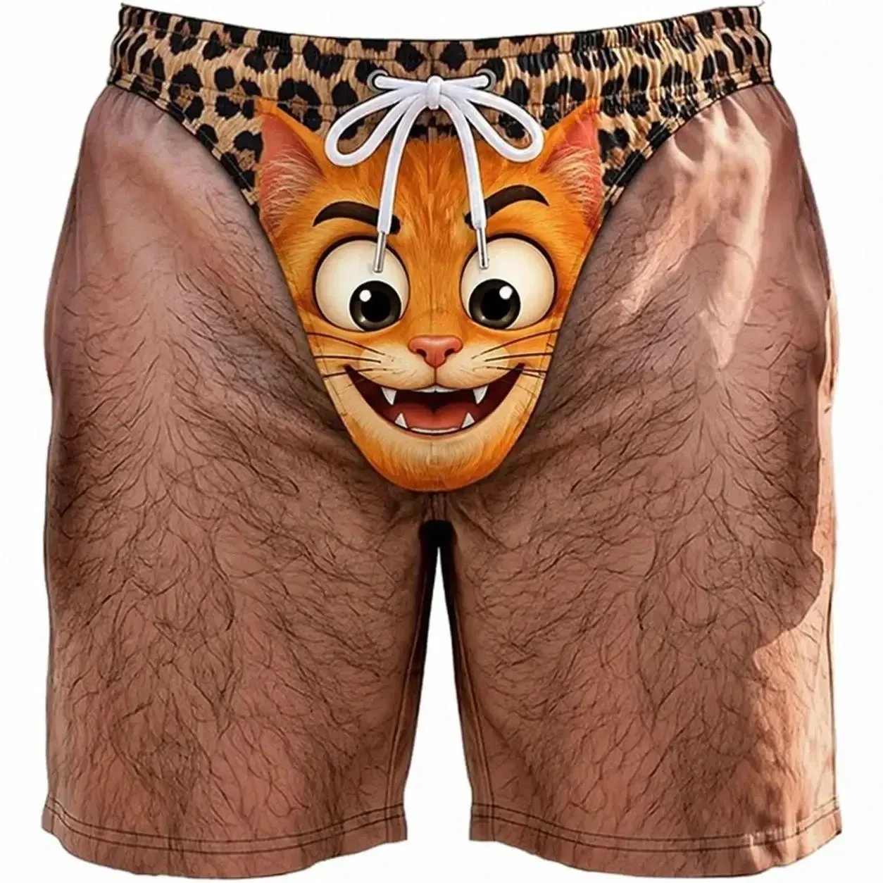Atmungsaktive, schnell trocknende Outdoor-Freizeit-Strandshorts für Herren mit realistischem 3D-Körpervolumen-Druck und einem lustigen Leopardenmuster – Detail 6