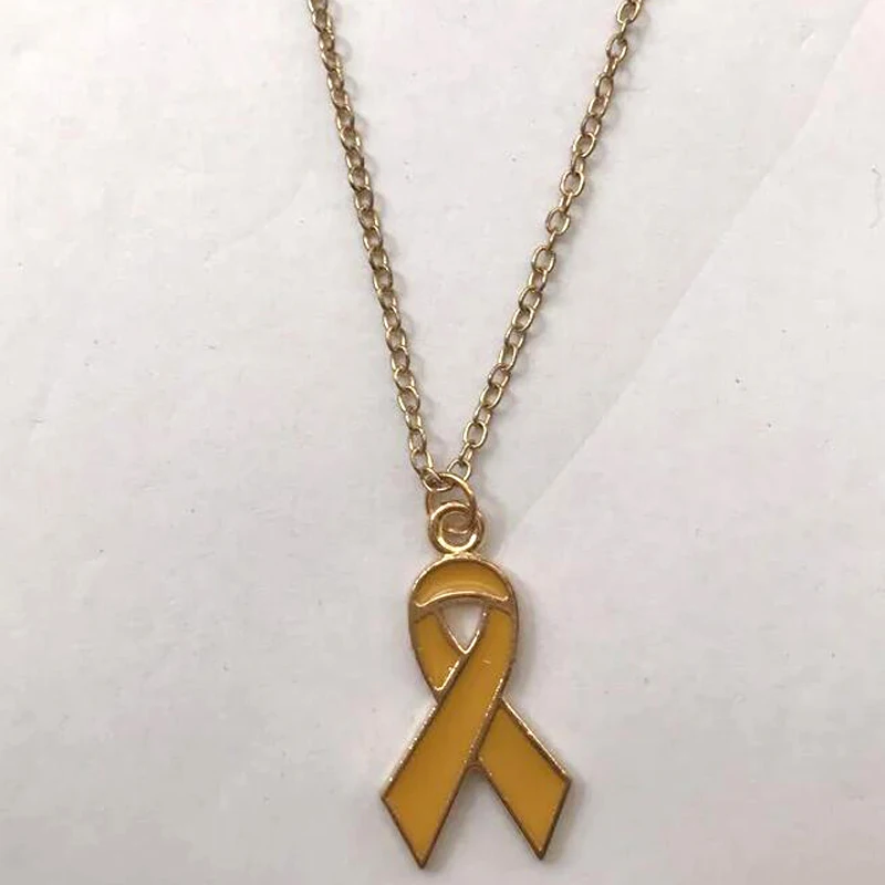 Gold Color Enamel Breast Cancer Awareness Necklace Women\'s Fashion Costume Jewelry Choker Chain Pendant Boutique Accessory
