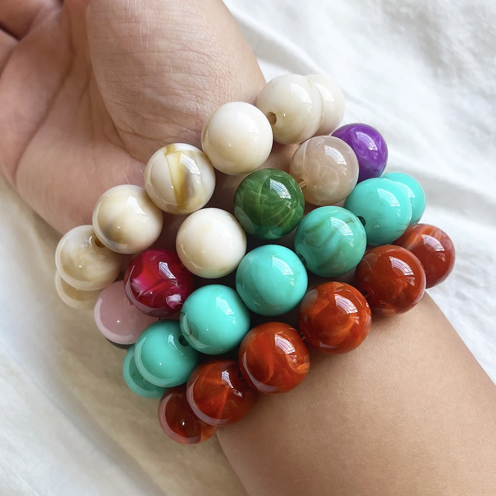 Pulsera elástica clásica de moda de doble Color mezclado acrílico grueso con cuentas grandes brazaletes grandes de resina Punk simples joyería de moda