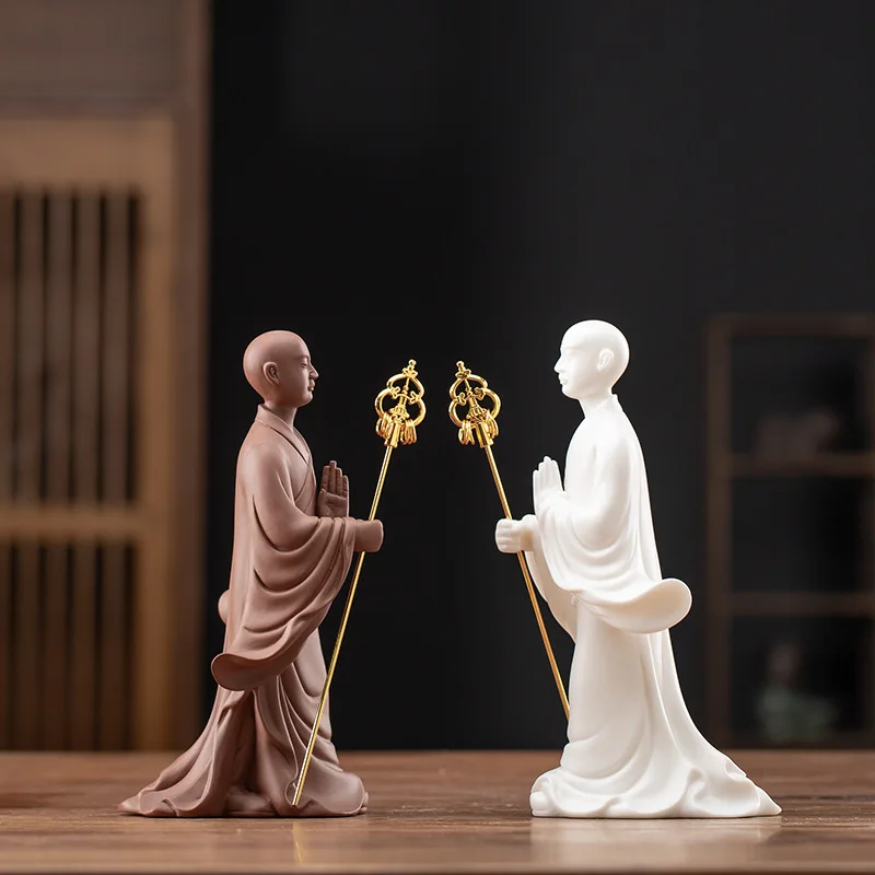 Ksitigarbha Bodhisattva Zen Ceramic Figurine New Chinese Altar Decor Home Living Room Entryway Tabletop Statue