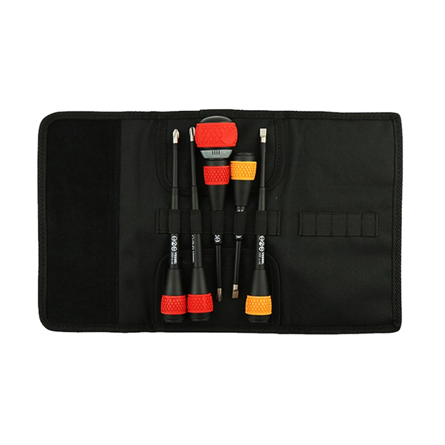 VESSEL 5pcs Ball Grip Ratchet Screwdriver Set with Tool Kit for Electrican Suitable for PH2, PH3 and SL6 No.2200B