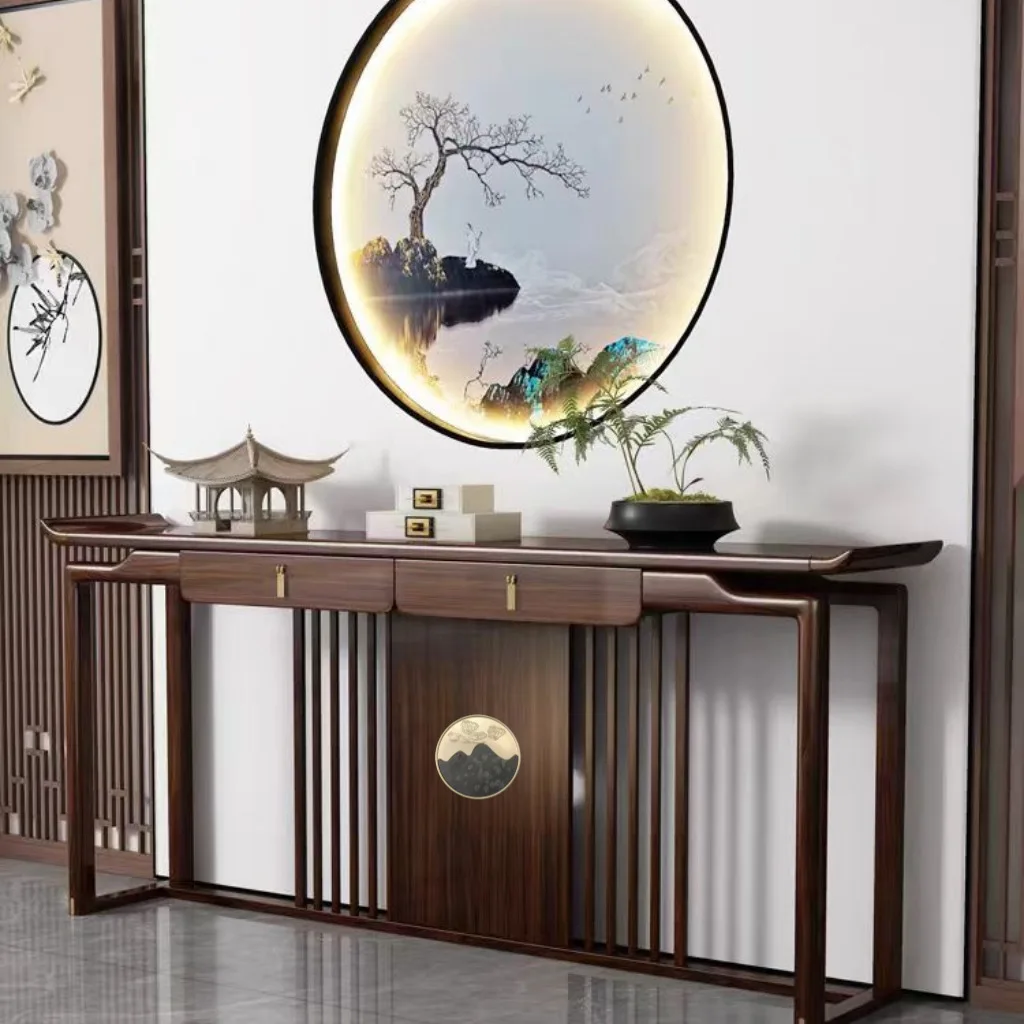 New Chinese landscape rough stone copper brushed classical handle unique artistic light luxury round cabinet door drawer pull