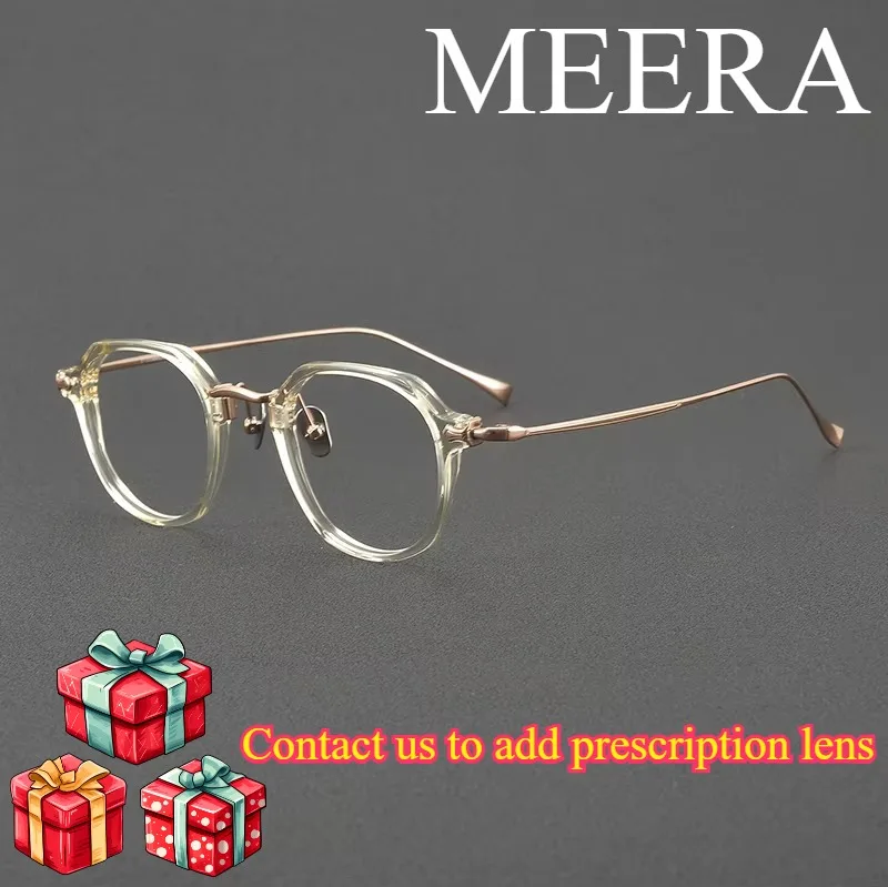 

Designer Retro Round Eyewear Ultralight Combined Titanium&Acetate Eyeglasses Optical Frame Prescription Glasses Yellow Rose Gold
