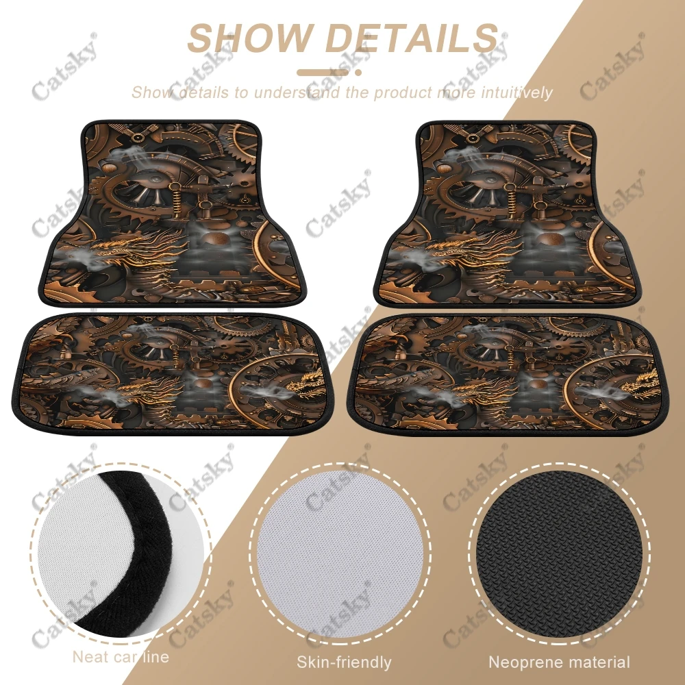 Steampunk Gears Car Auto Floor Mats Carpet, 4PCS Customized Cars Mat All Weather Automotive Vehicle Pad Stylish