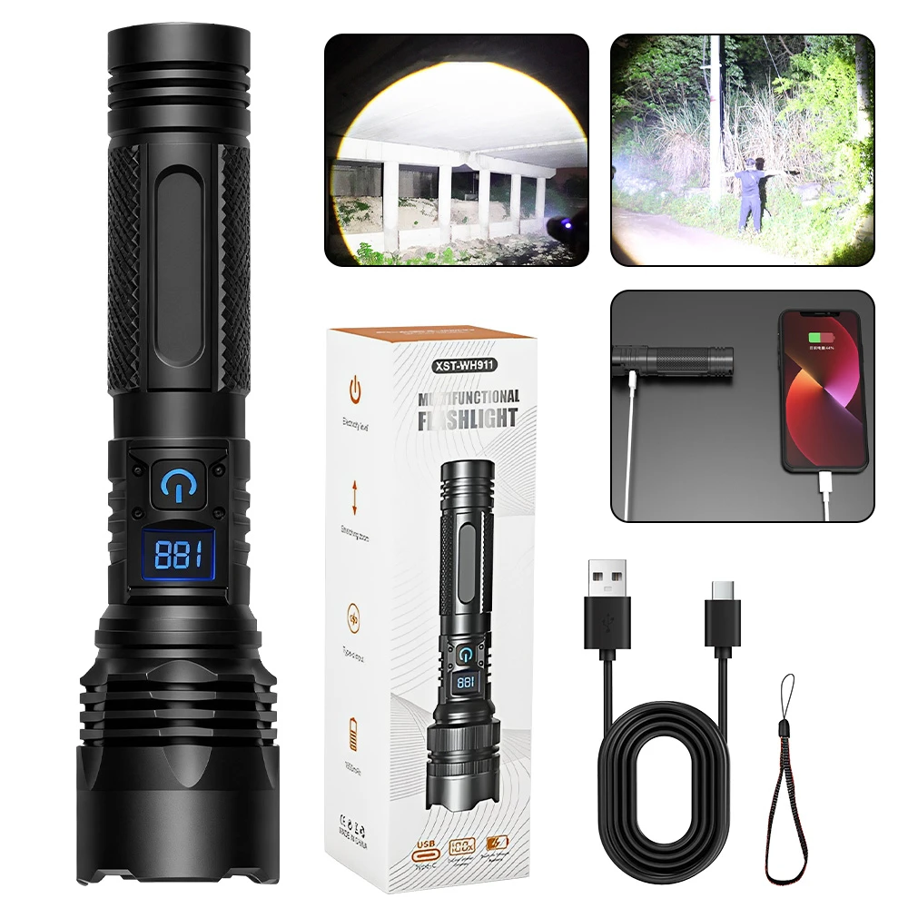 

New Outdoor Tactical Flashlight Portable Long-Range Telescopic Zoom LED Digital Display Flashlights Emergency Torch Light