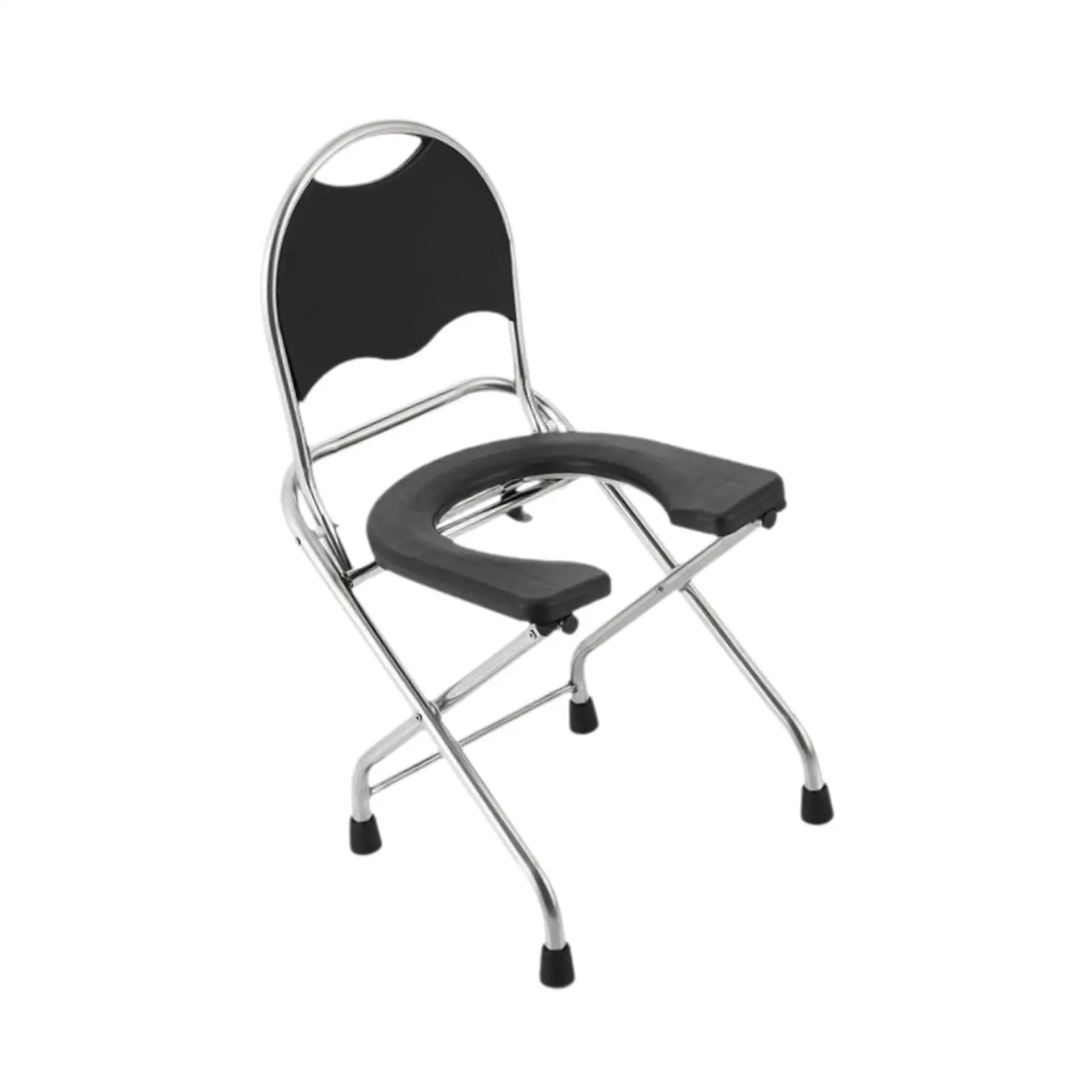 Portable Toilet with Backrest Foldable Stainless Steel Squat Aid for seat Travel Commode for Bathroom Public