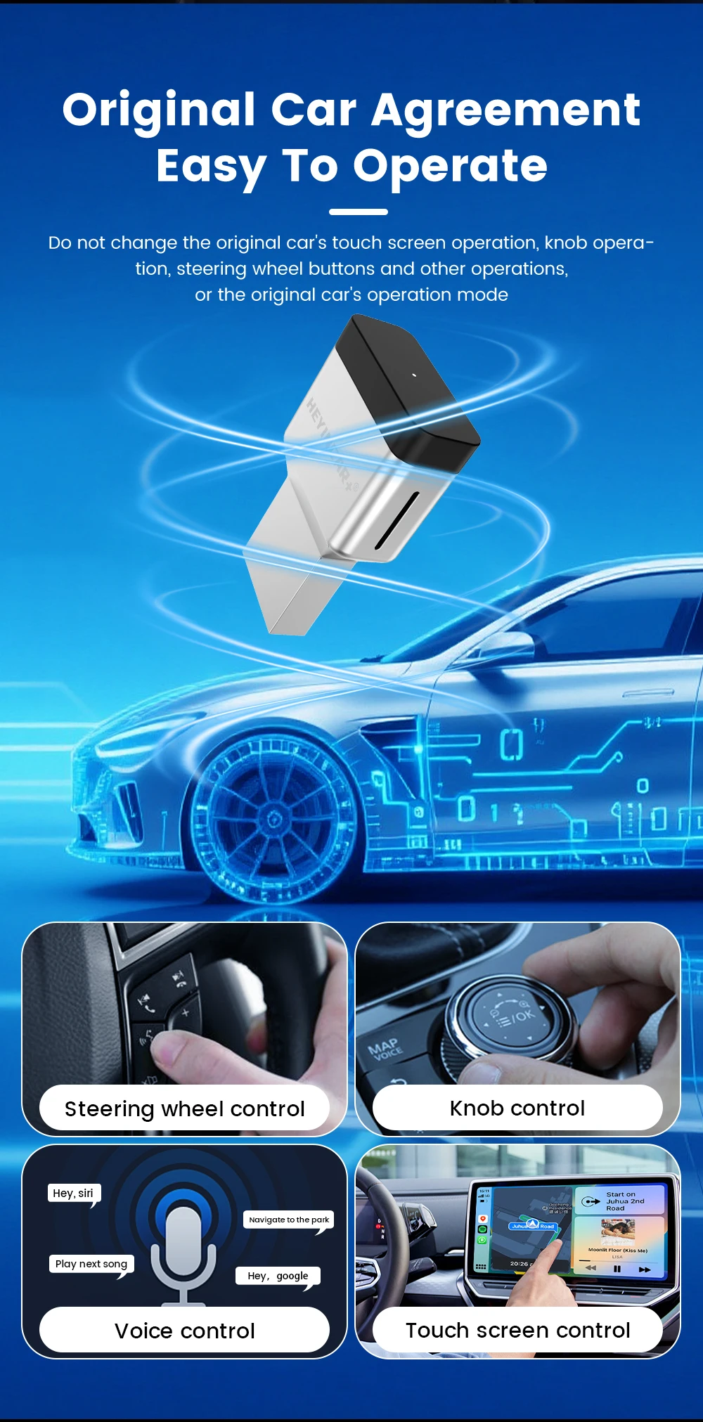 HEYINCAR Mini Air 2-in-1 Kabelloser CarPlay Android Auto Adapter 5,8GHz Plug-and-Play Dongle für Kabelgebundenes Carplay und Android Auto – Detail 9