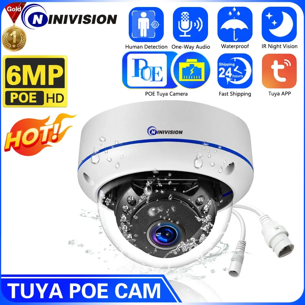 Tuya APP Audio Dome IP Camera Outdoor Explosion-Proof 6MP Security POE IP Cameras Smart Life Home Motion Detection Metal Shell