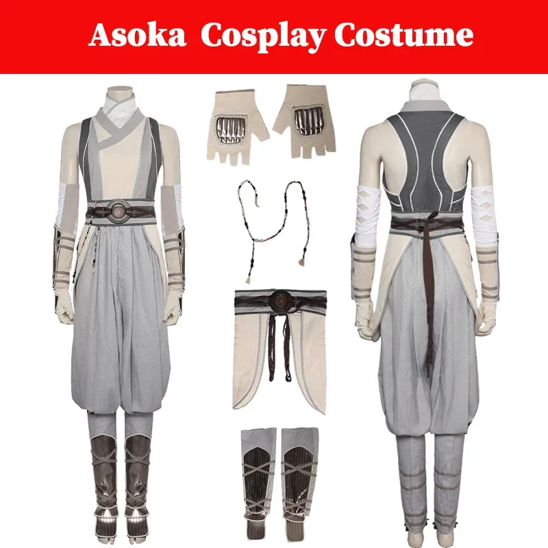 Asoka Cosplay Women New Costume Movie Space Battle Disguise Outfit Fantasia Gloves Wristband Shoe Cover Set Halloween Party Suit