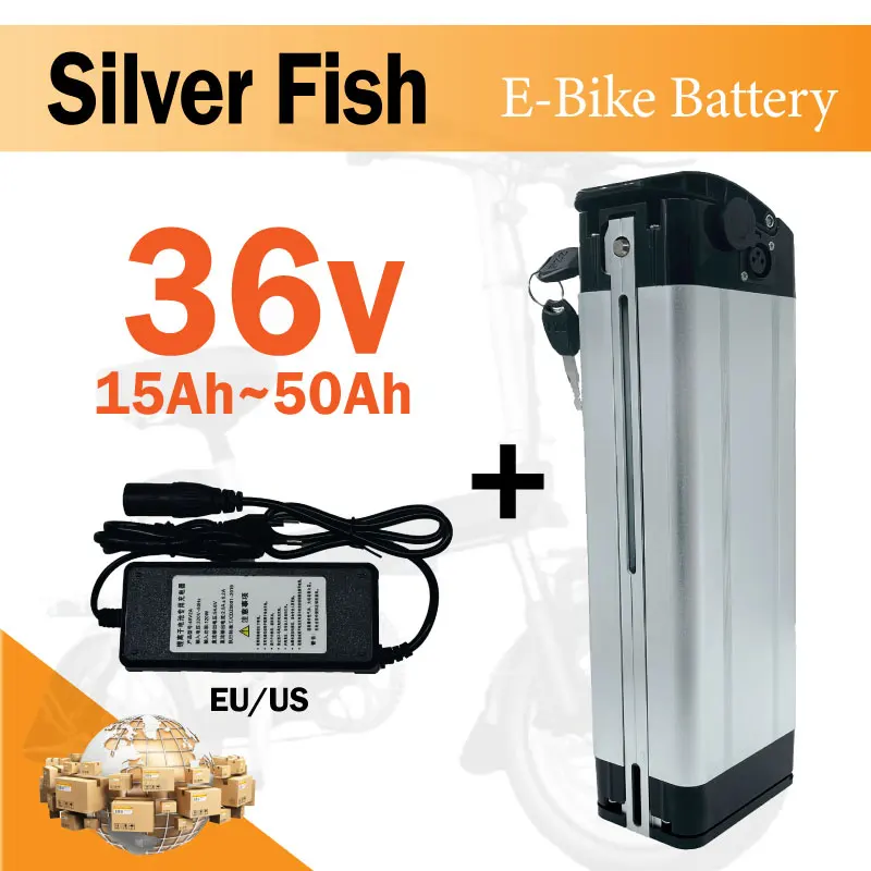 

100% high-quality 36v 15ah 30ah 40ah 50ah lithium battery Silver Fish battery 500w lithium-ion electric bicycle 36v18650 battery