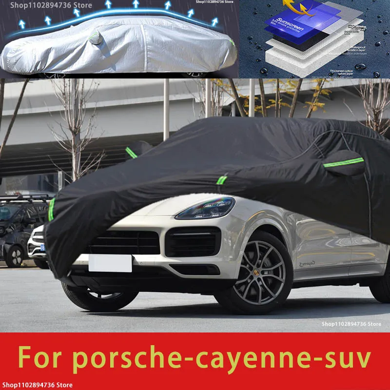 

Для Porsche Cayenne Fit наружная защита автомобиля, снежный чехол, Солнцезащитный водонепроницаемый пыленепроницаемый внешний черный чехол для автомобиля