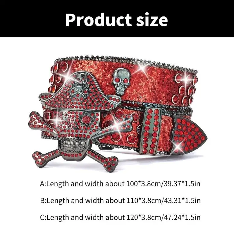 A52E Blingbling Skull Butl Belt Rhinestones Spodnie Pasek Pasek Pas dla dorosłych pasek punkowy