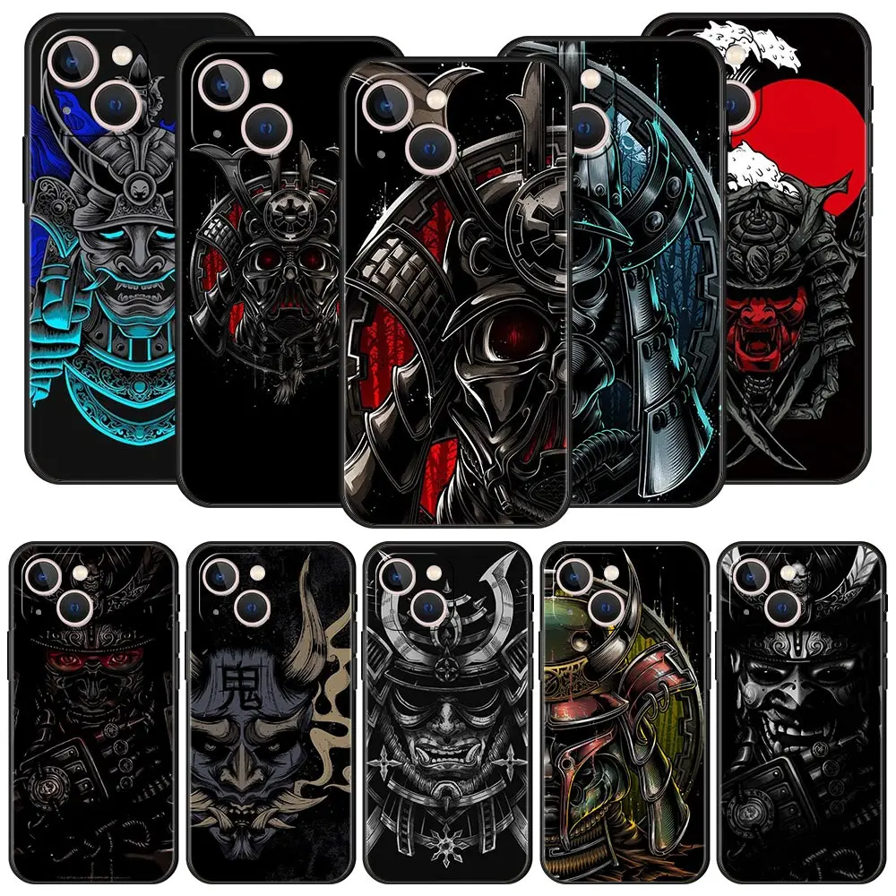 Samurái Oni-Funda de silicona suave para teléfono móvil, carcasa de lujo negra para iPhone 11, 12, 13, 15, 16, 14 Pro Max, CaX, XR, XS, 7, 8 Plus, 2020