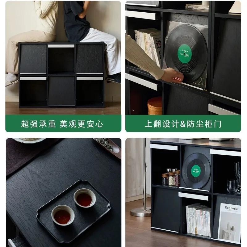 Bookcase Solid wood dining side cabinet Living room combination cabinet Lattice cabinet Household