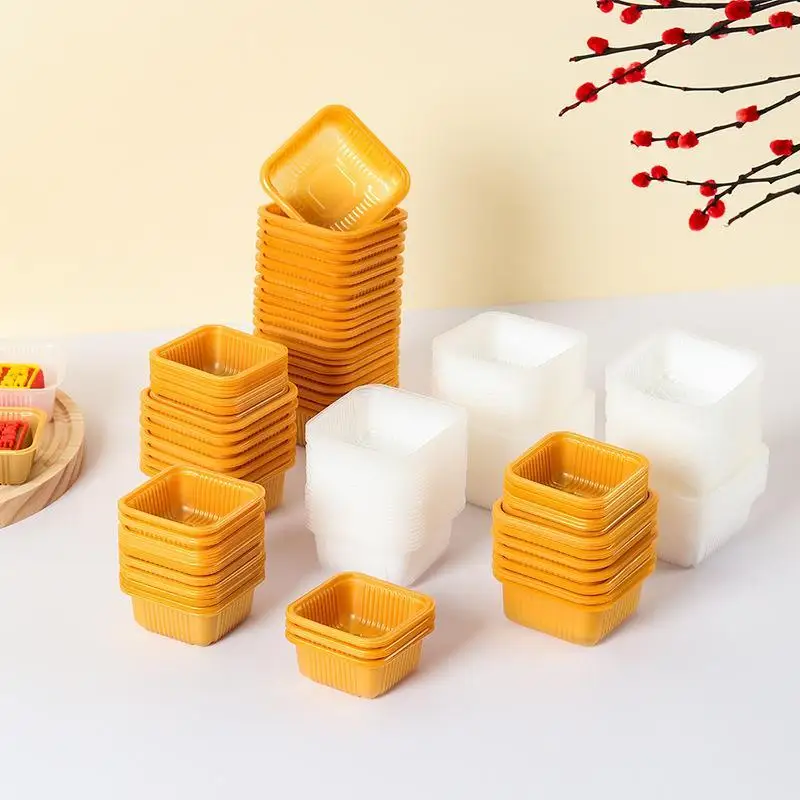 100pcs Disposable Food Safe Mooncake Blister Trays Golden Clear Color Options Sturdy Design For Mid Autumn Pastry Packaging