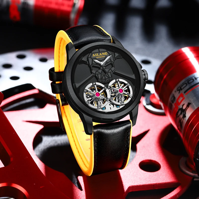 فاسق البخار الجمجمة اثنين توربيون تصميم رجل ووتش جوفاء التلقائية الميكانيكية للماء الرجال التلقائي ساعة اليد للرجال #3