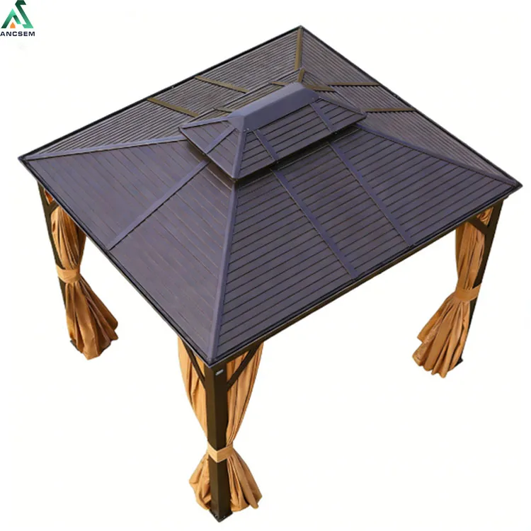 ANCSEM Modern Geometric Pavilion Diy Permanent Hardtop Gazebo for Outdoor Backyard Deck Poolside Shade Solution With Double Roof