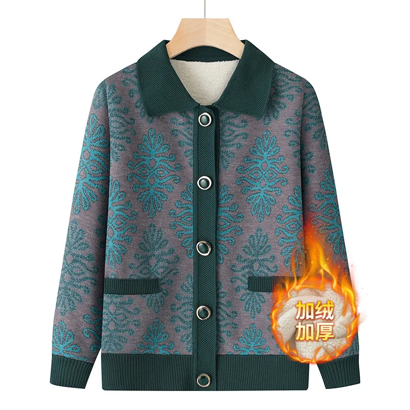Warm Grandma Sweater Women Autumn Winter Sweaters Coat Mother Knitted Cardigan For Woman Thick Velvet Knitwear Female Clothes