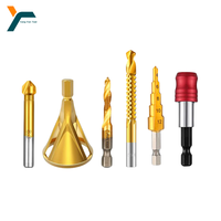 6Pcs Step Drill Tapping Chamfering Saw Drill Bit Quick Release Extension Rod Hex Shank Set For Woodwork Metal Hole Opener Tool