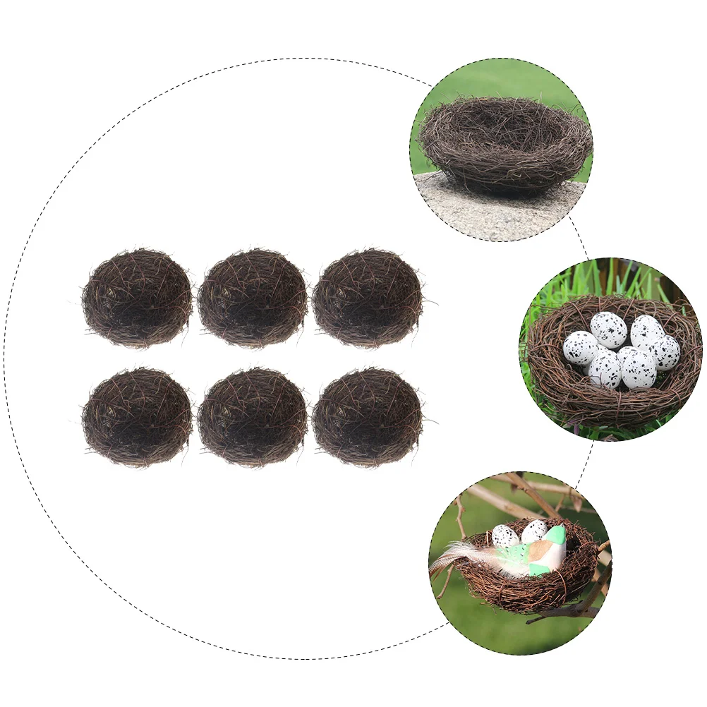 6 Pcs Simulation Rattan Bird's Nest Natural Decorative Egg Ornament Country Style Household