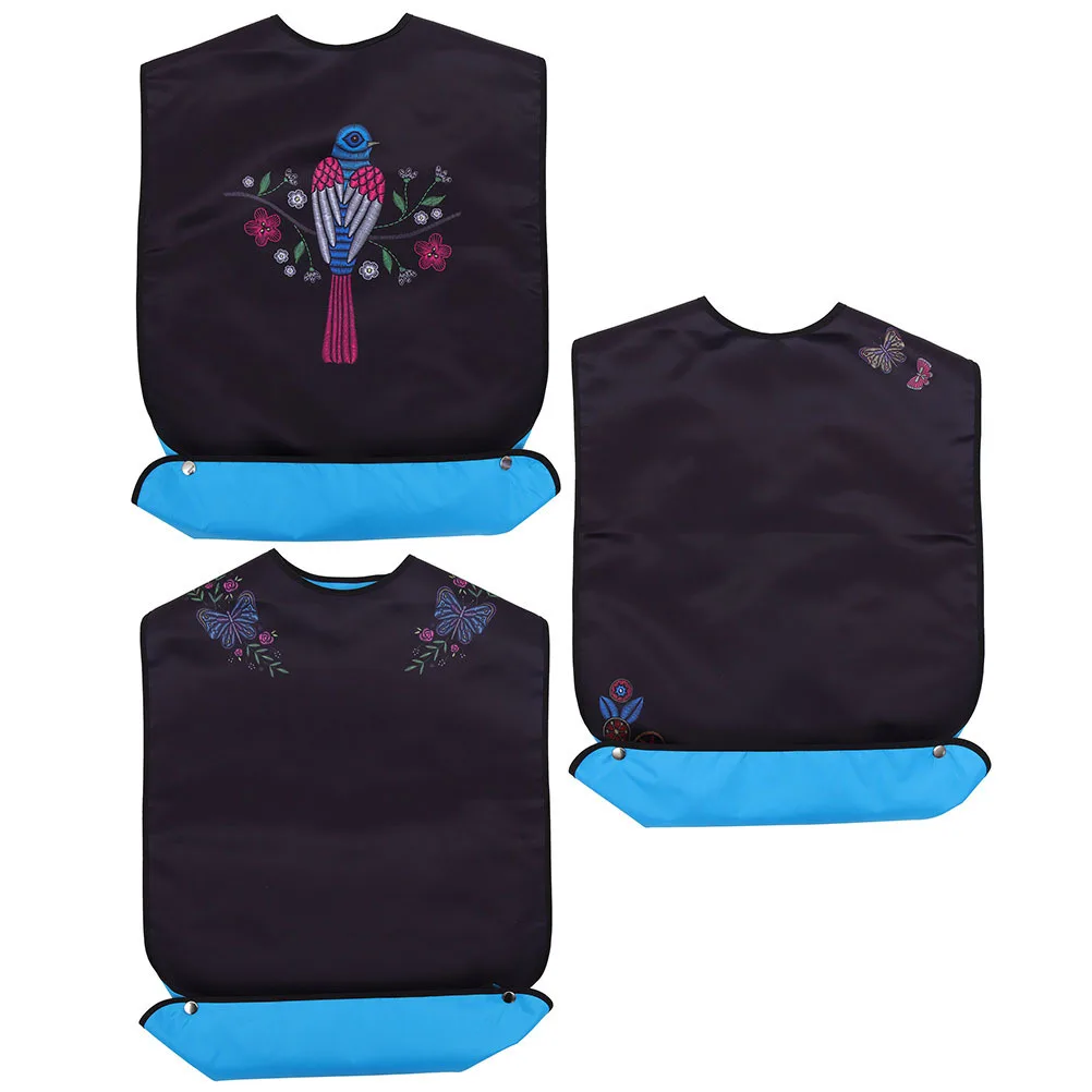 

3Pcs Reusable Polyester Adult Bibs Wear-Resistant Clothing Protectors for Elderly Comfortable Foldable Design Snap Button
