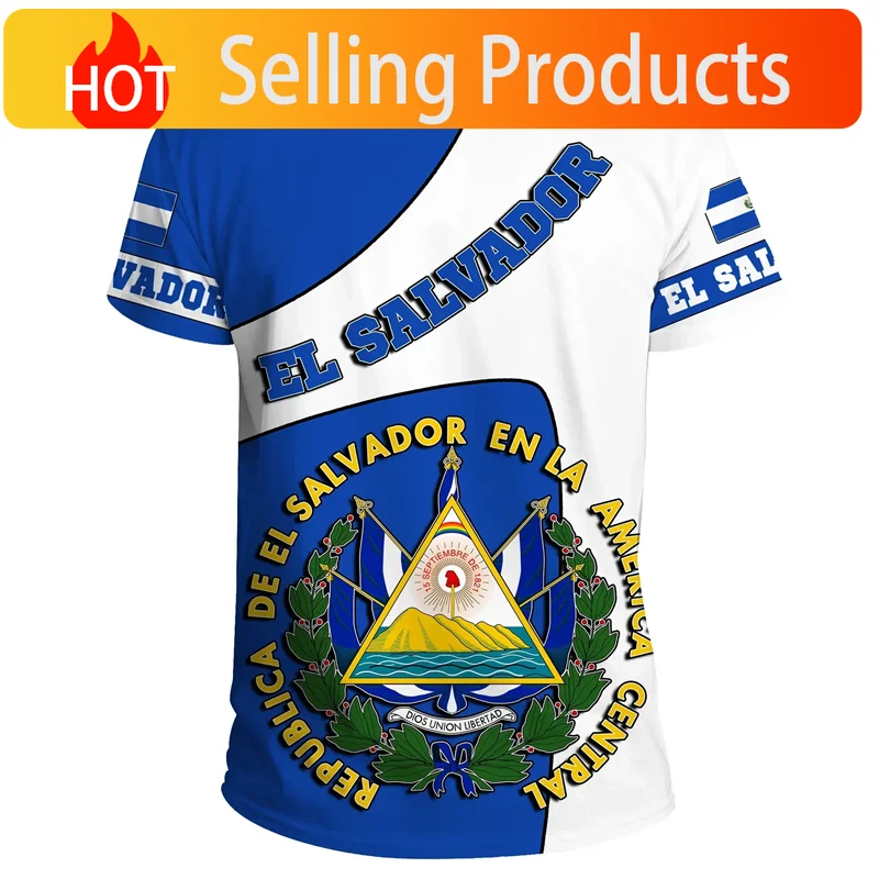 El Salvador Flag 3D Printed T Shirt For Men Outdoor Sports T-shirt Tracksuits Tops Summer Short Sleeves Oversized Tee Shirts