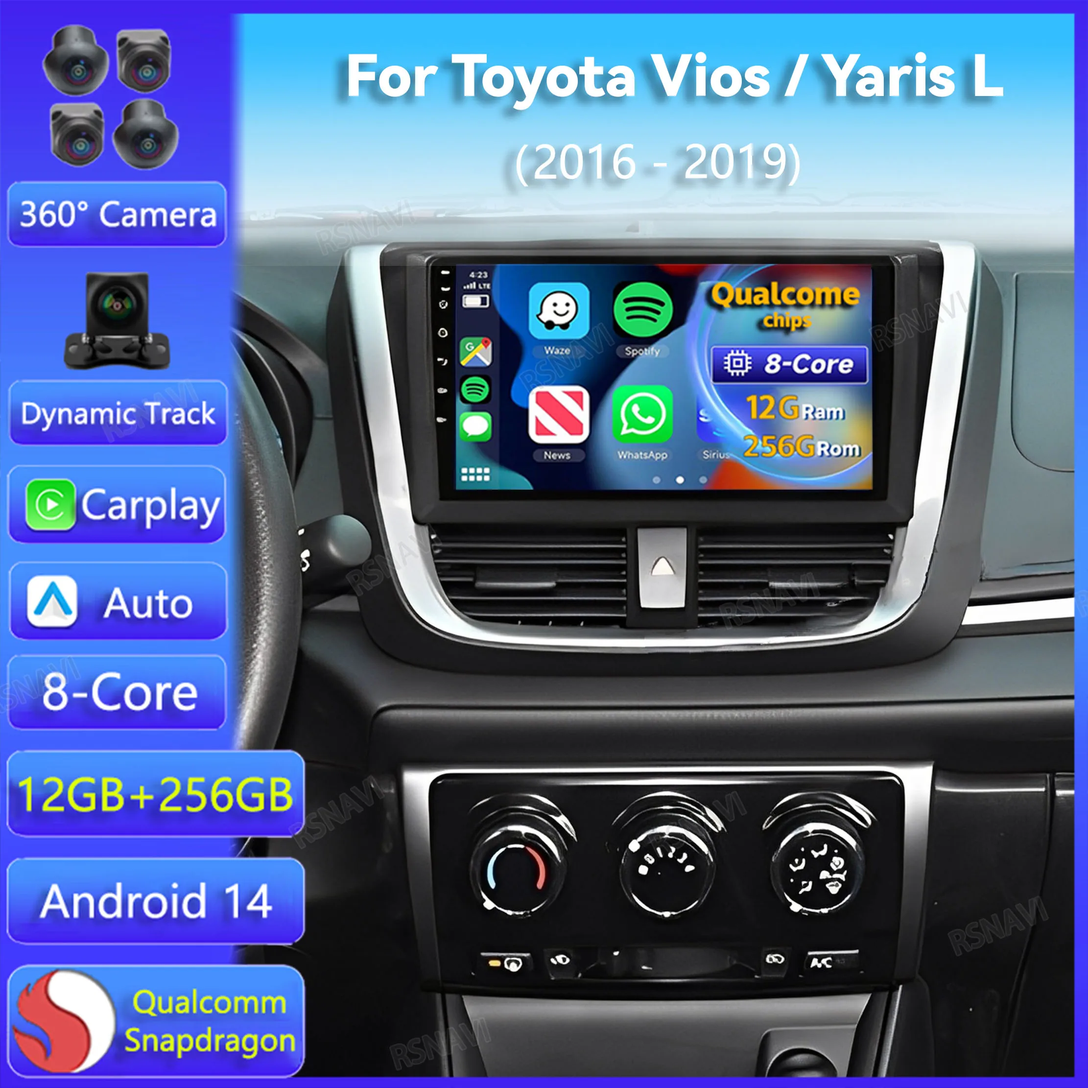 

Android 14 Car Radio For Toyota Vios Yaris L 2016 - 2019 Carplay Auto GPS Navigation 2Din Video Player Stereo Multimedia WIFI+4G