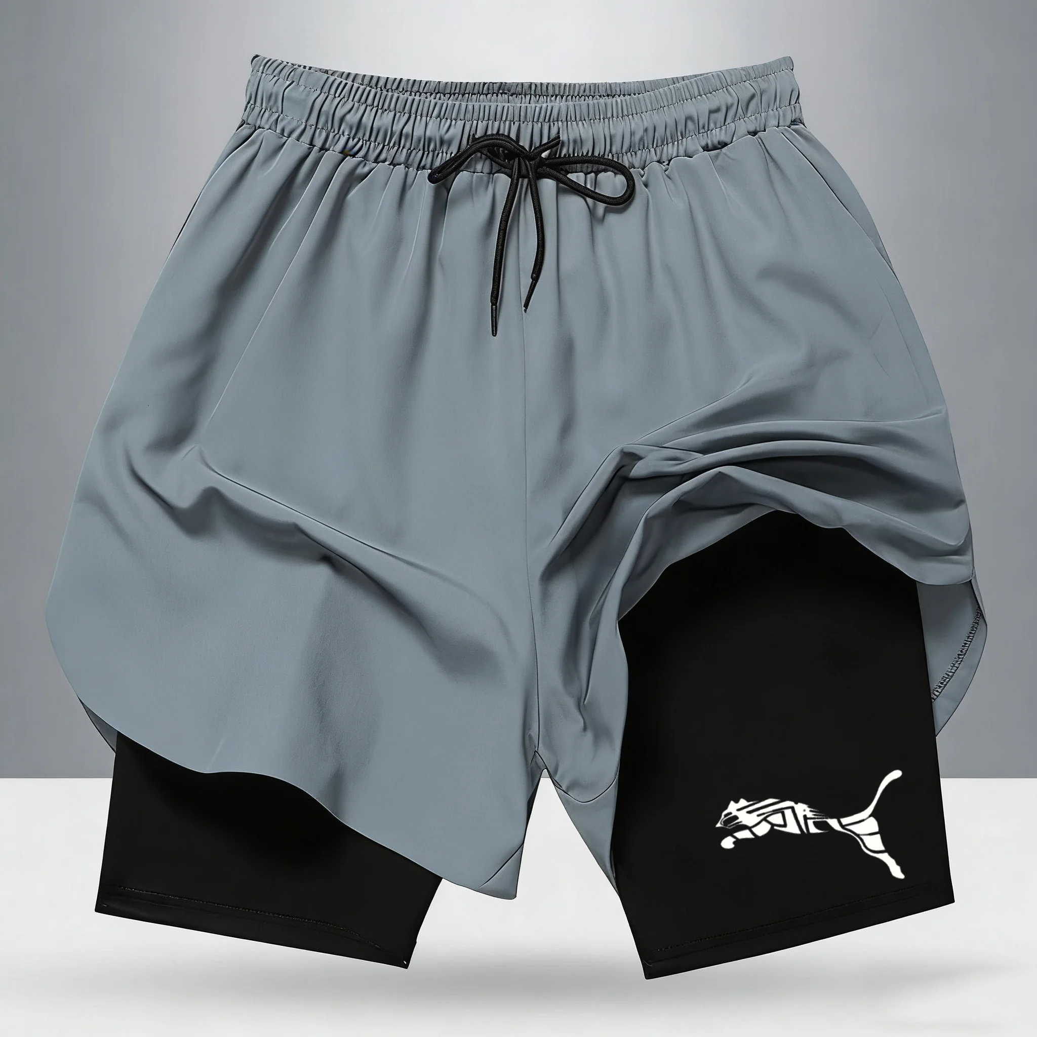 

Men's Style Leaping Cat Print 2-in-1 Running Shorts Quick Dry Athletic Workout Shorts with Inner Layer for Summer 2026 New
