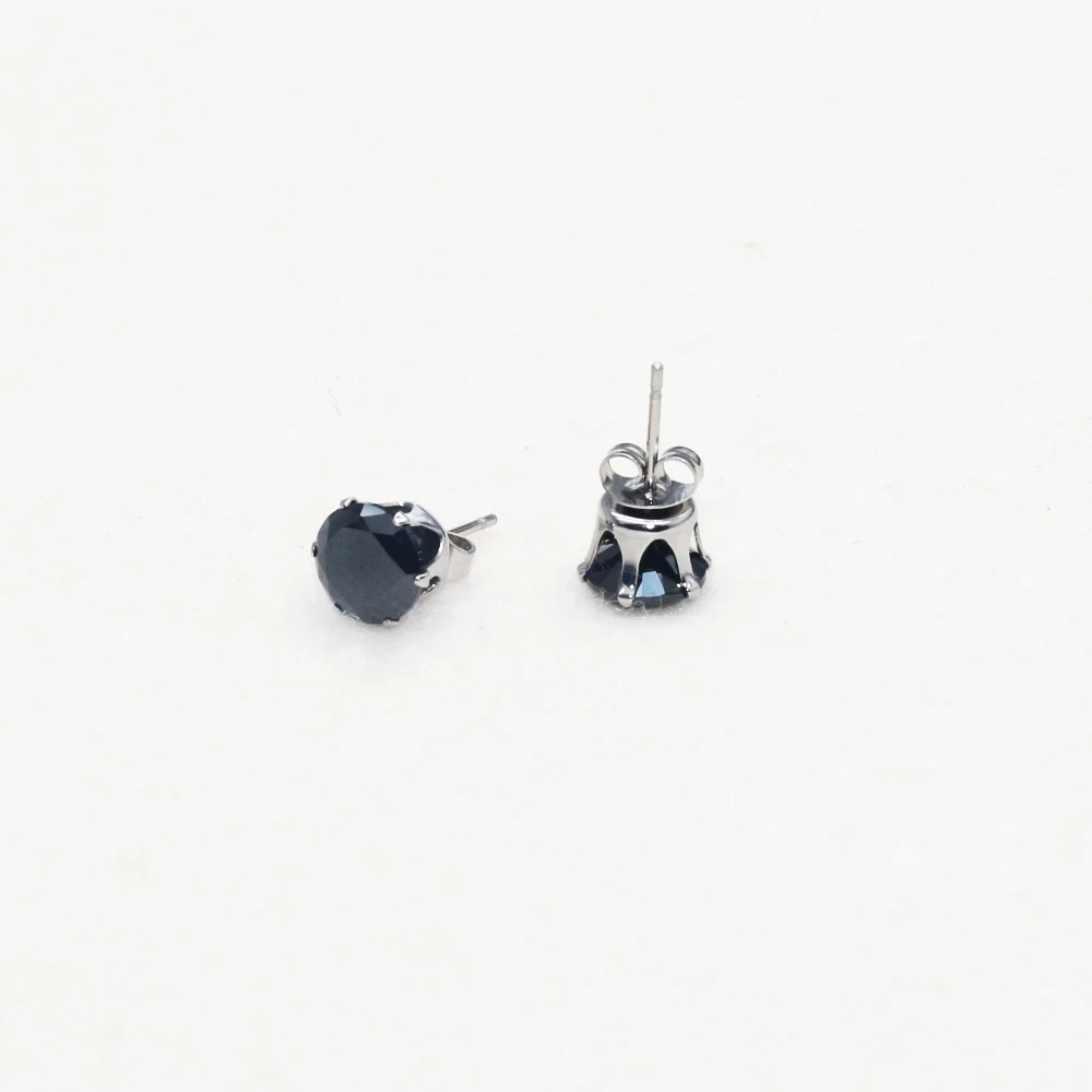 Hypoallergene, farbenfrohe Zirkonia-Ohrstecker aus Edelstahl, 8 mm, rund, AAA-Qualität, für Damen und Herren. – Detail 6
