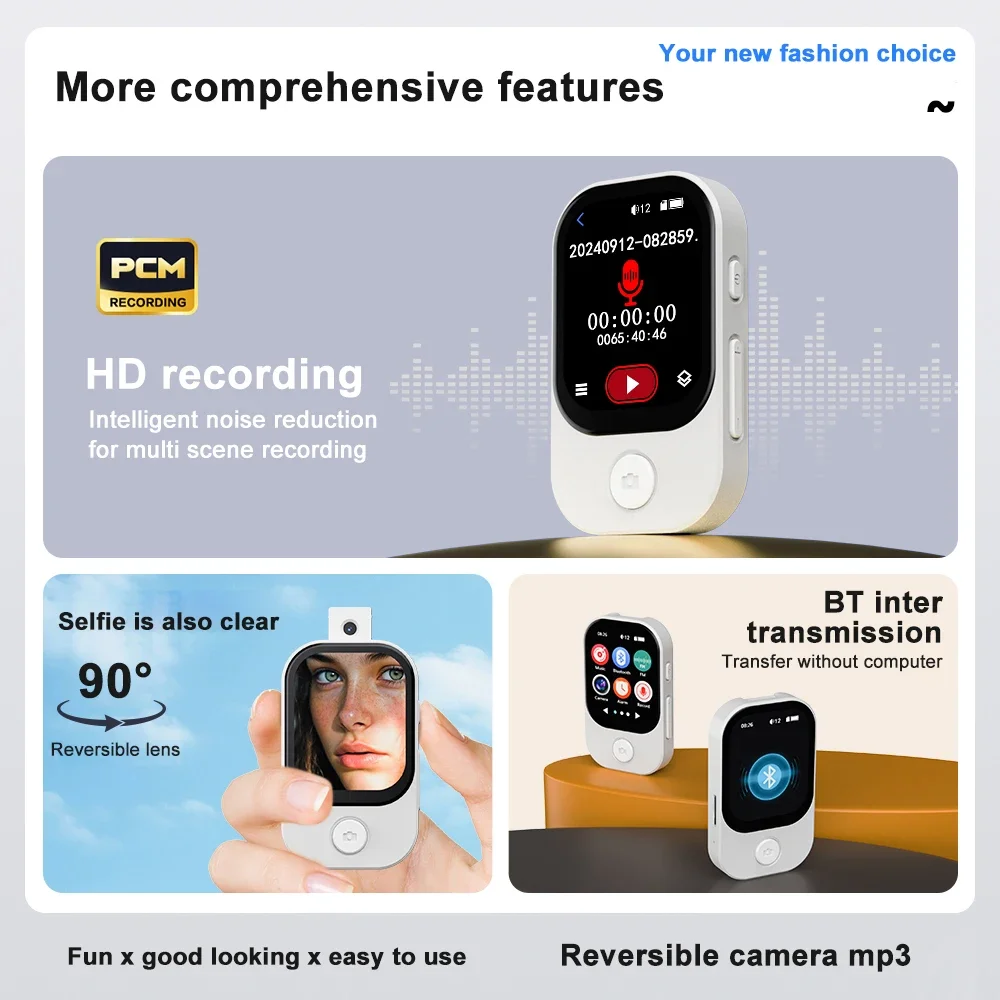 

Музыкальный стерео HiFi динамик FM-радио запись камера для электронных книг плеер 2,0-дюймовый портативный MP3-плеер Type-C Bluetooth 5,3 сенсорная кнопка