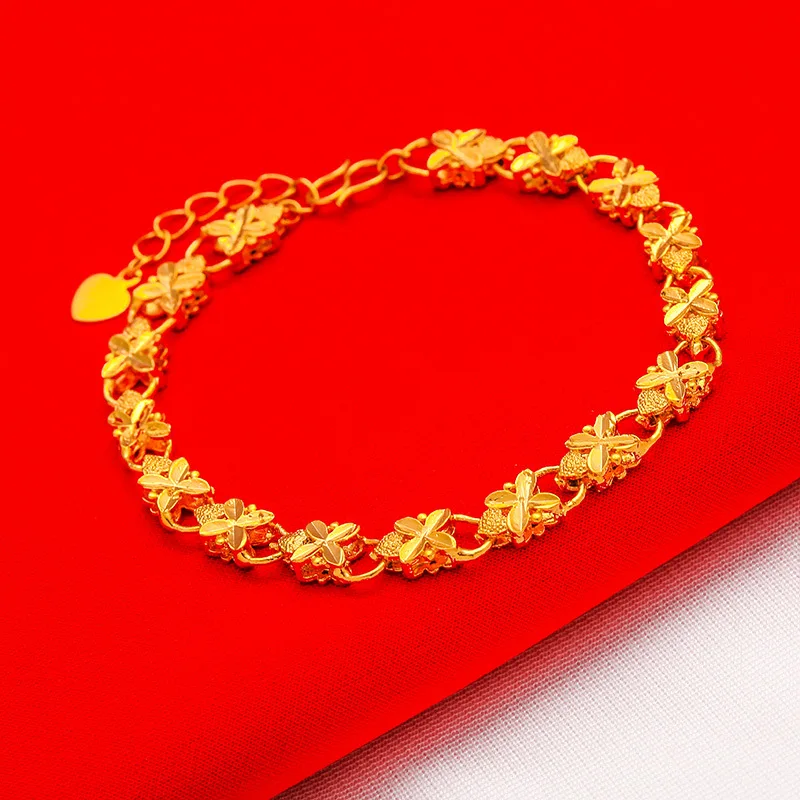 Non-Fading Gold Color Thick Plated Vintage Charms Bracelet Women\'s Hand Chain Link Original Fashion Jewelry for Female