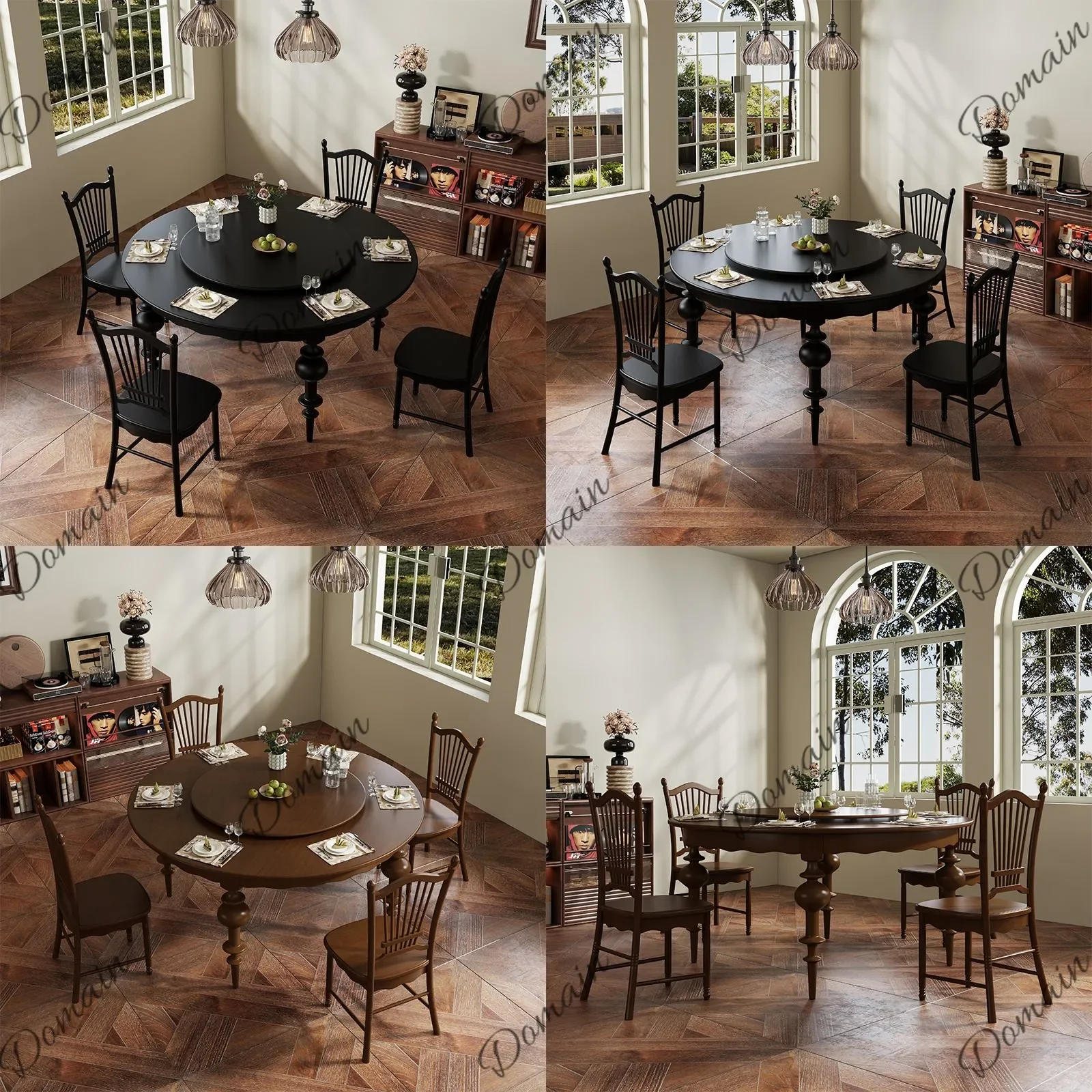 81 N Mid-Century Modern Solid Wood Round Dining Table with Lazy Susan, Retro Double-Layer Small Space Kitchen Table
