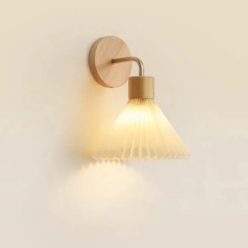 Bedroom Headboard Wall Lamp Room Decoration Wood Style Simple Creative Pleated Living Room Sofa Background Wall Light Home Decor