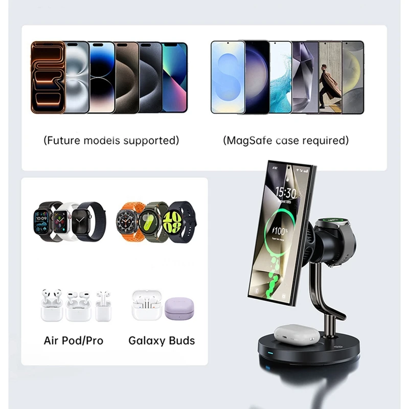 .2 25W Fast Wireless Charger Active Cooling Magnetic Stand for 16 15 Watch Black  -Miuai】