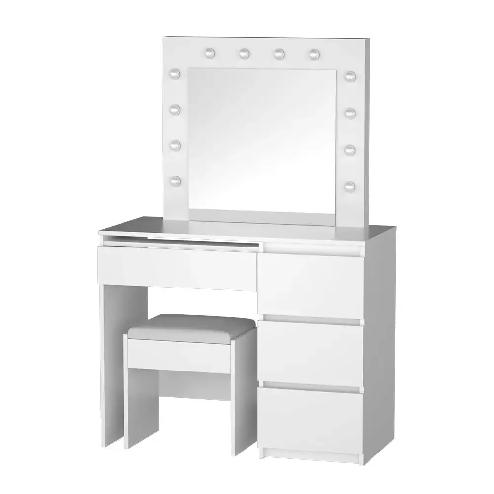 Bedroom Furniture Dressing Table LED Makeup Mirror Stool Set 12 Bulbs Vanity Desk White Vanity Set Makeup