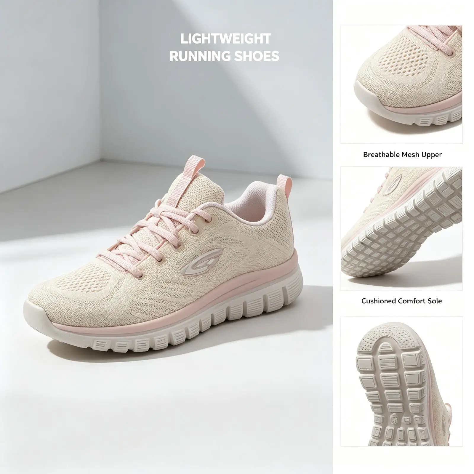 SKECHERS Women Running Shoes Breathable Mesh Upper Cushioned  Walking Sneakers Lightweight Athletic Sports Trainers 12615-NTPK