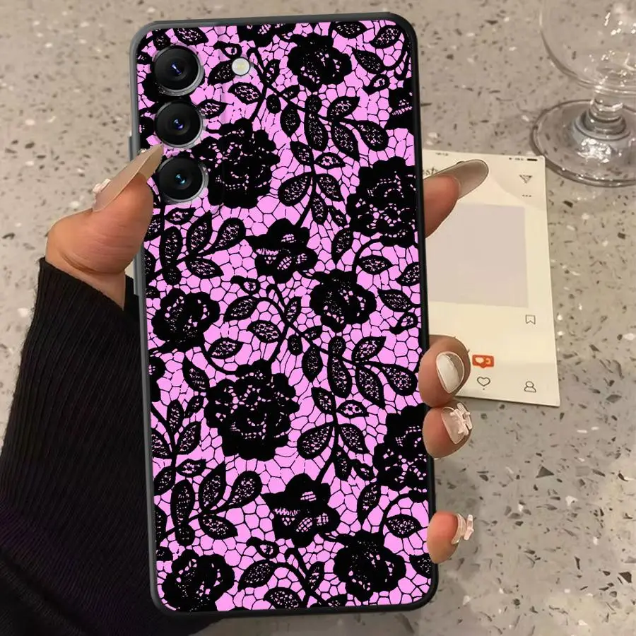 Case for Samsung Galaxy A06 A50 A56 A71 A73 A20s A05 A02s A04 A53 A03 A30s Phone Cover Black Lace