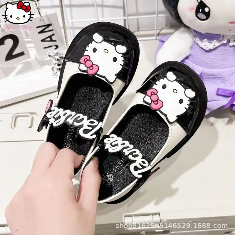 

Кожаная обувь с бантом для девочек Hello Kitty Kawaii, весенне-осенняя новинка, обувь принцессы на мягкой подошве в стиле аниме, модная обувь Sanrio с героями мультфильмов, милая, удобная